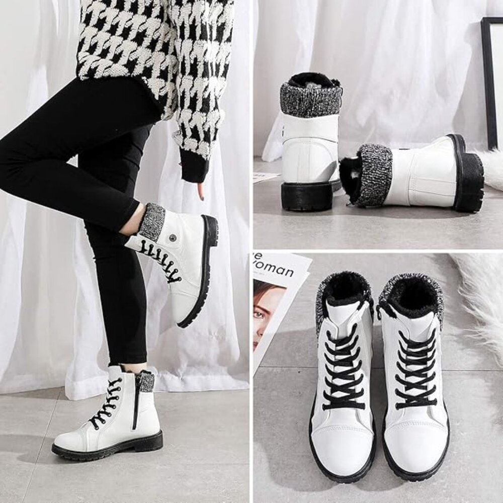 Womens Winter Snow Boots Warm Fur Lined Winter Water-resistan Ankle Booties Zipp